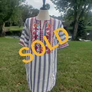 THML Blue/White Striped Embroidered Dress